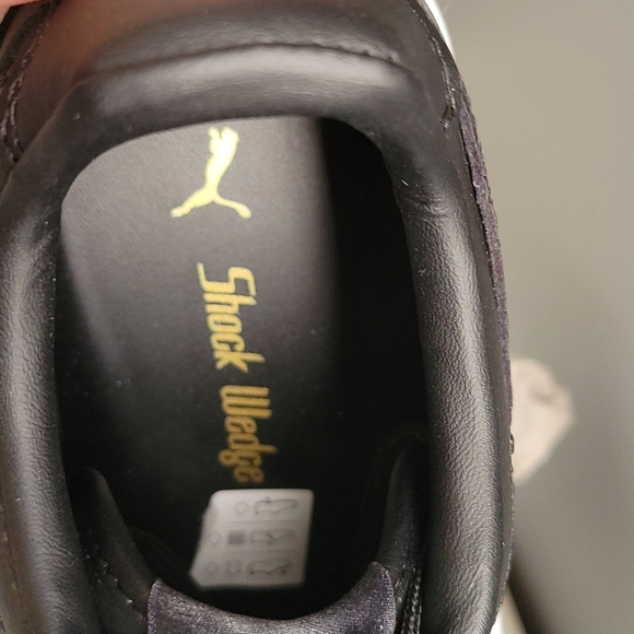 Black Leather Shock Wedge Pumas - Picture 6 of 6